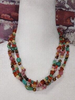 Artisan Crafted Triple Strand Multi Gemstone Necklace